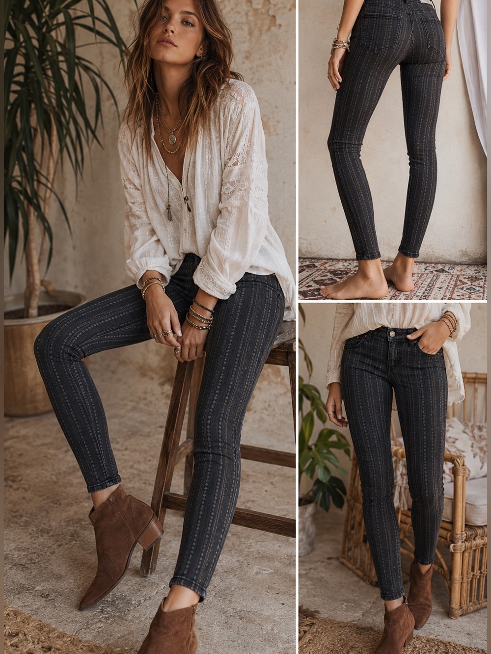 Free People Diamond‎ Pin-stripped Skinny Jeans